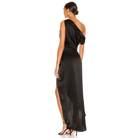 Revolve Nonchalant Label Dinah One Shoulder Dress Satin Gown Black Size M